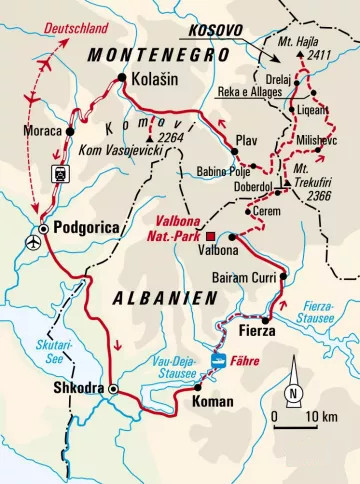 Frankreich: Karte und Tourenverlauf „Peaks of the Balkans“-Trail und mehr