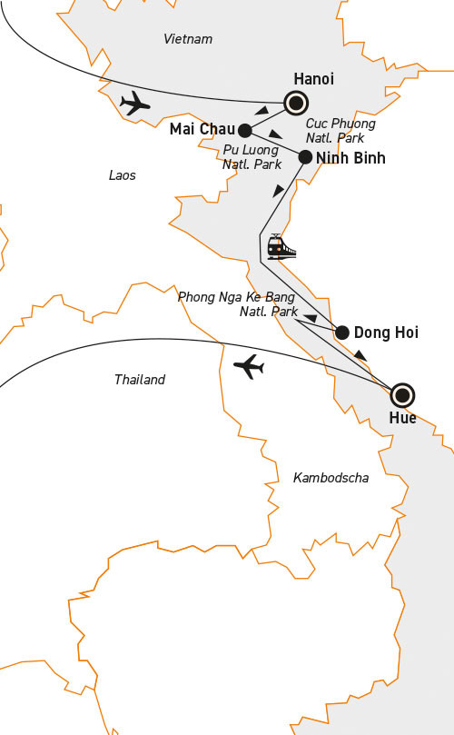 Vietnam: Karte und Tourenverlauf Wandern und Radtouren im Norden Vietnams
