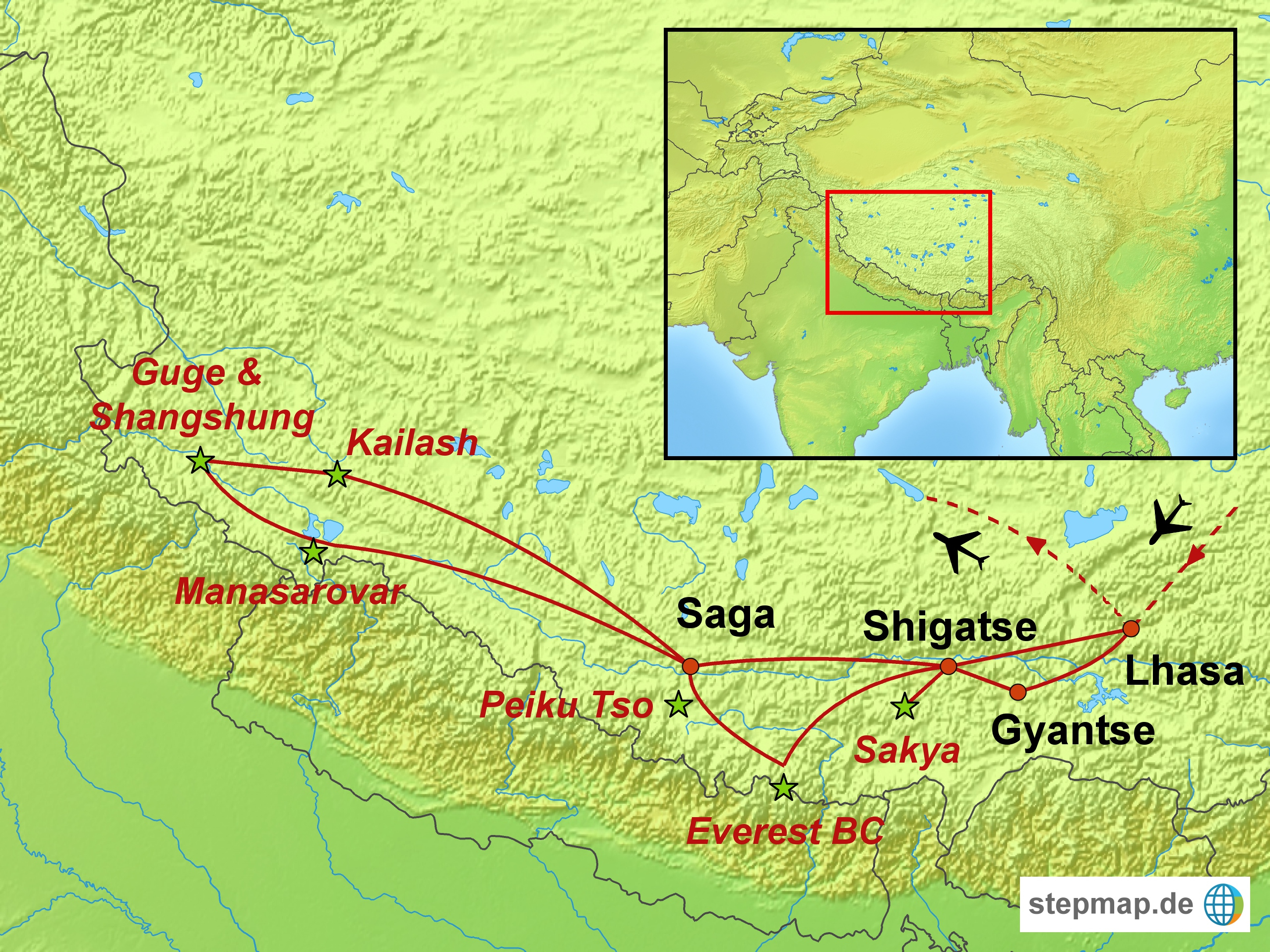 Nepal: Karte und Tourenverlauf Kailash
