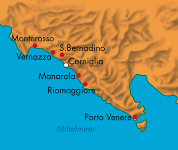 Frankreich: Karte und Tourenverlauf Ligurien – Cinque Terre